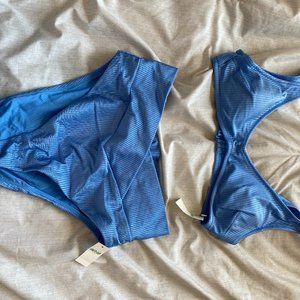high waisted blue aerie bathing suit